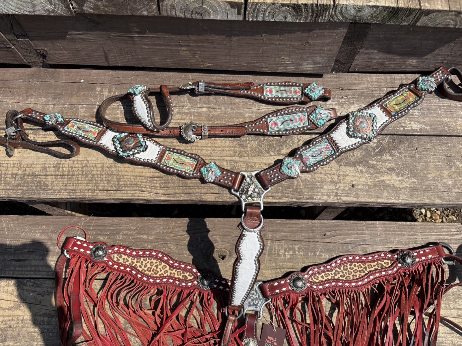 Chrome Girl Custom Breastcollar White Inlay Barrelracing Custom Conchos