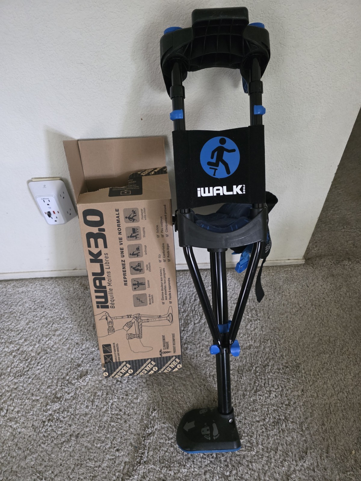 iWALK 3.0 Hands-Free Crutch Adjustable Ergonomic Lightweight Black Adult