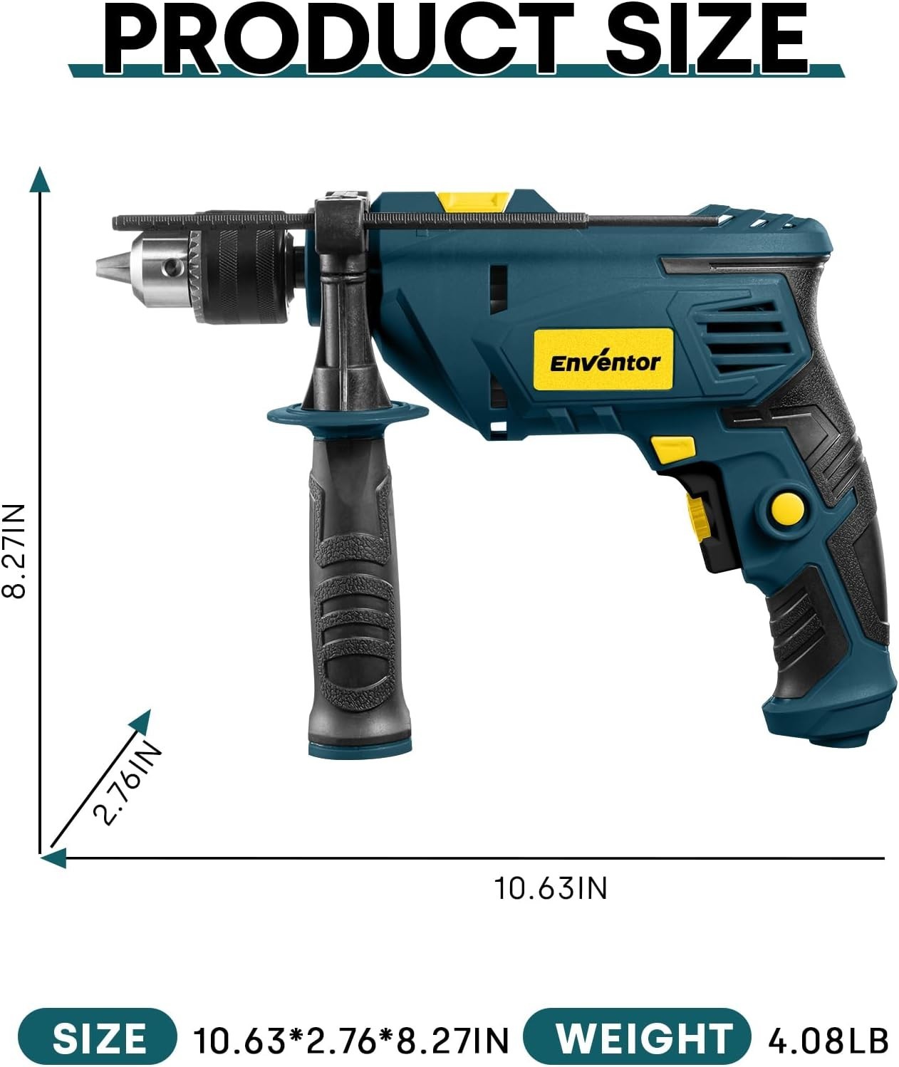7.5 Amp Electric Hammer Drill with 2-in-1 Function, 900W, 360° Handle & 9 Bits
