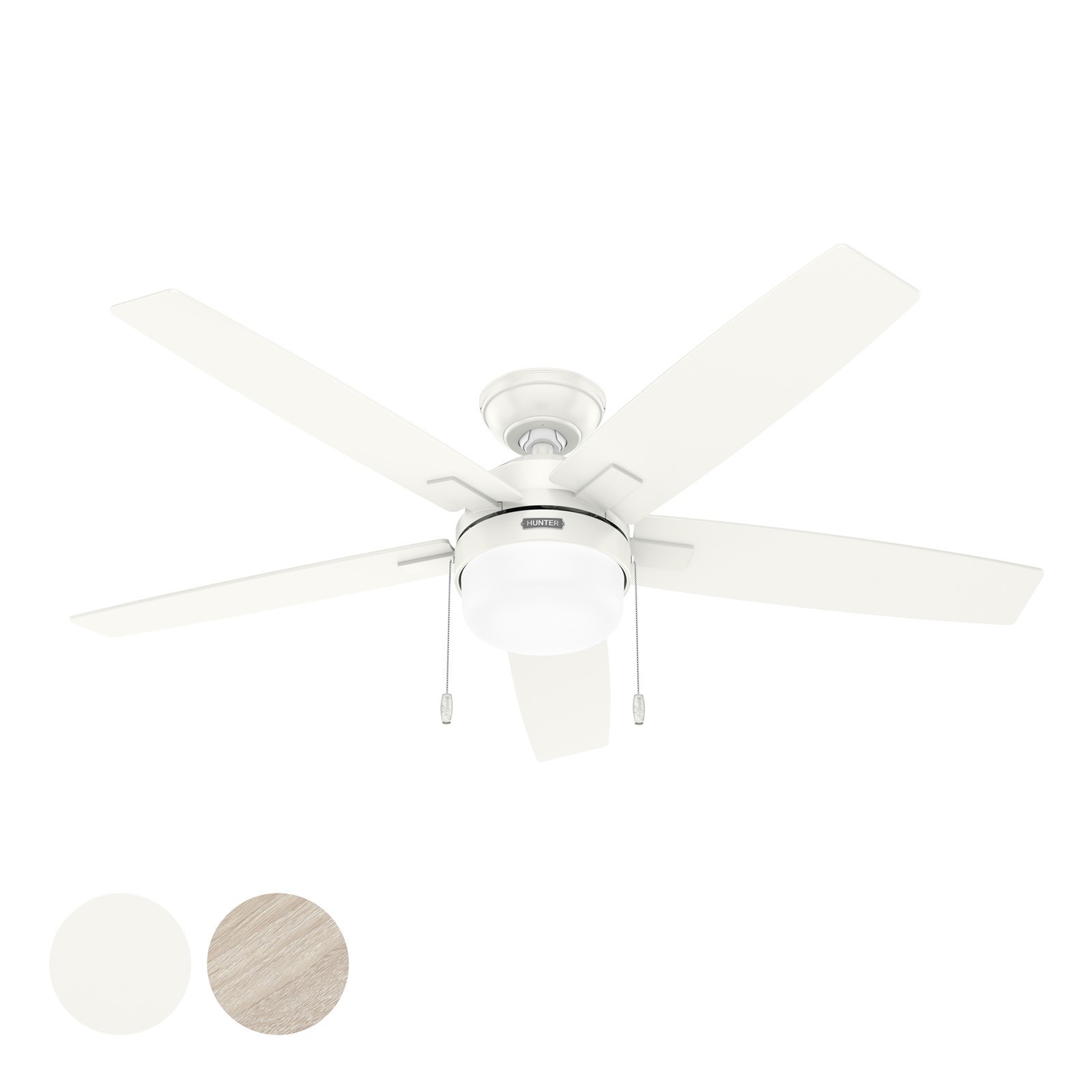 Hunter Fan 52 inch White Indoor Ceiling Fan with Light and Pull Chain