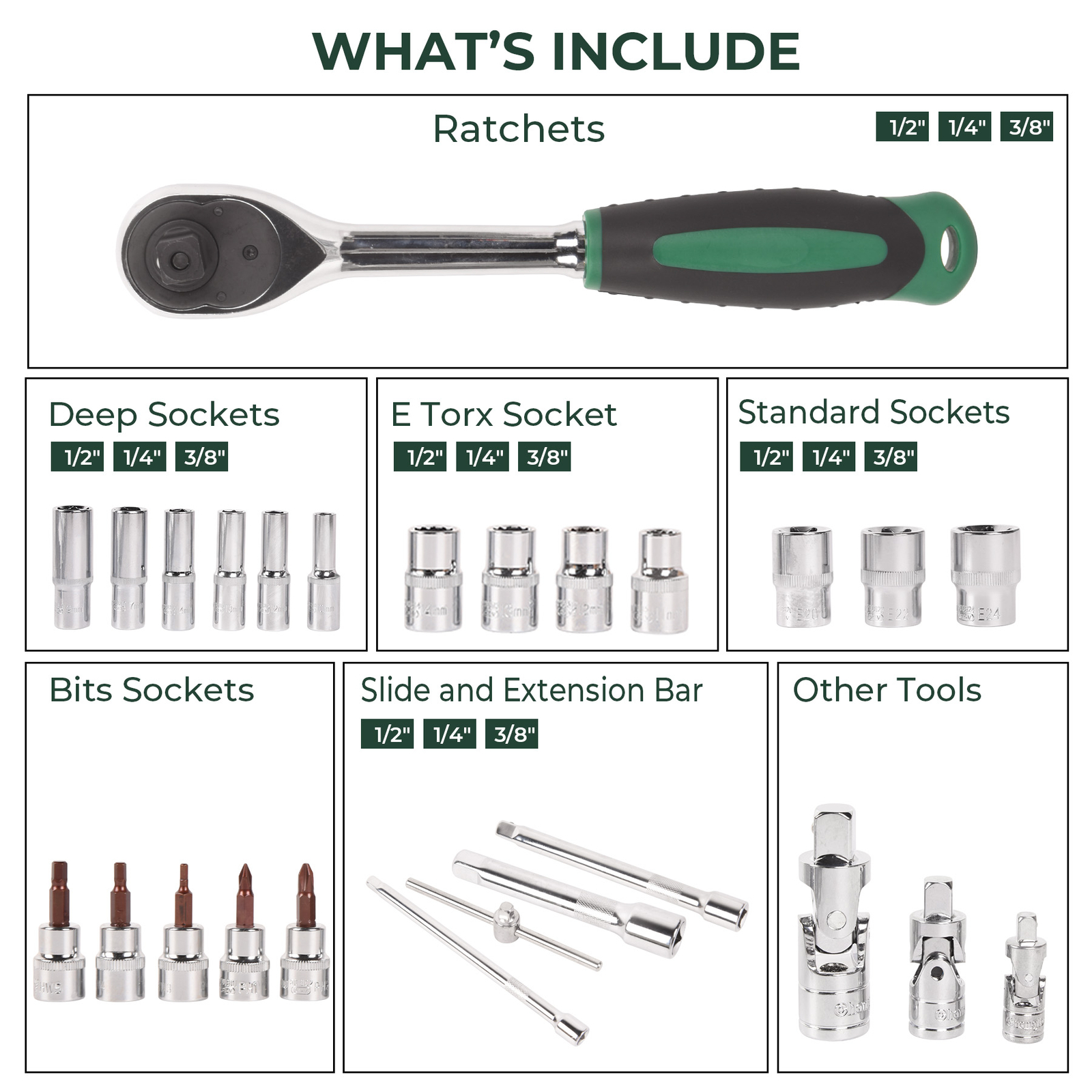 151pcs Socket and Drive Tool Set 1/2" 1/4" 3/8" Mechanics Tools Kit Sockets Set
