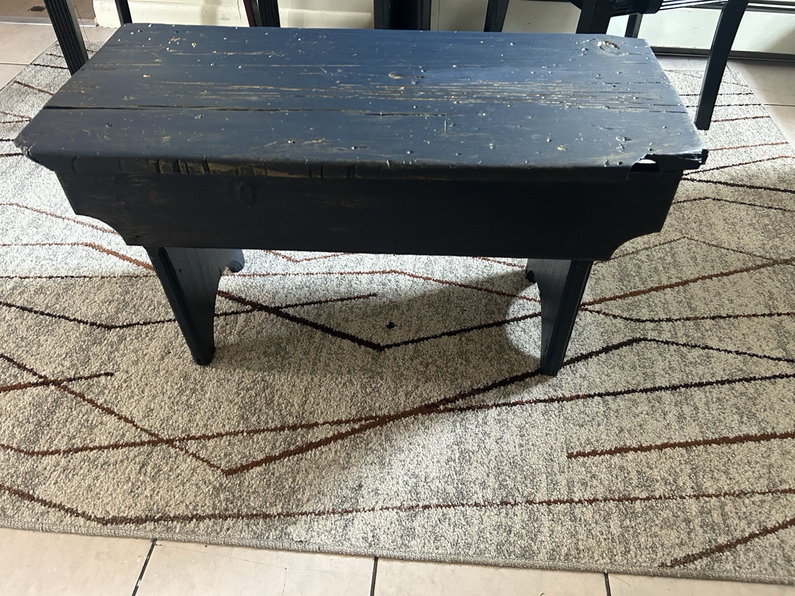 Antique Wooden Bench Navy Blue with gold Distressed Finish Indoor Furniture