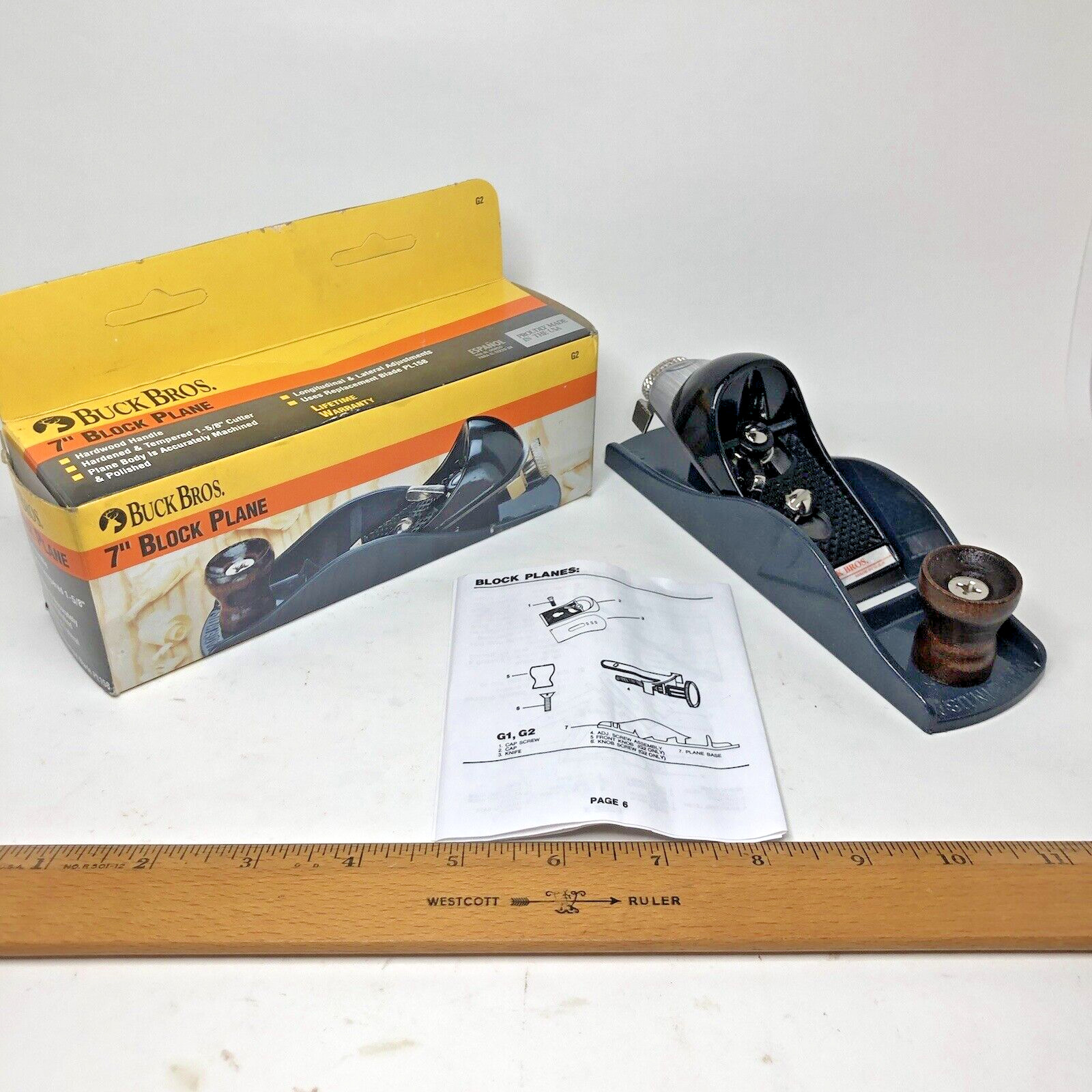 New Buck Bros. 7" inch G2 Woodworking Carpentry Block Plane Made in USA