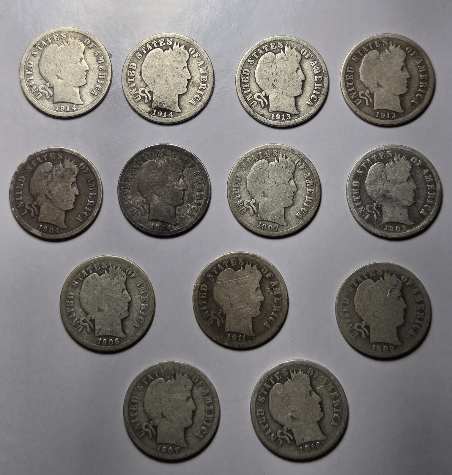 🔥 Lot Of 13 Barber Dimes - Various Dates - 90% Silver 🔥