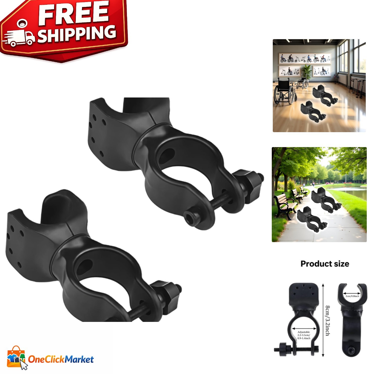 2 Pack Black Durable Walking Stick Holders, Cane Holder, Wheelchair