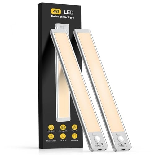 10" Rechargeable Motion Sensor Under Cabinet Lights - 2 Pack, Dimmable Wireless