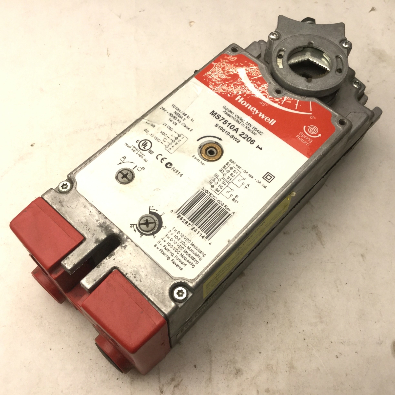 Honeywell MS7510A 2206 Two Position Damper Actuator, 24VAC, 88 lb-in