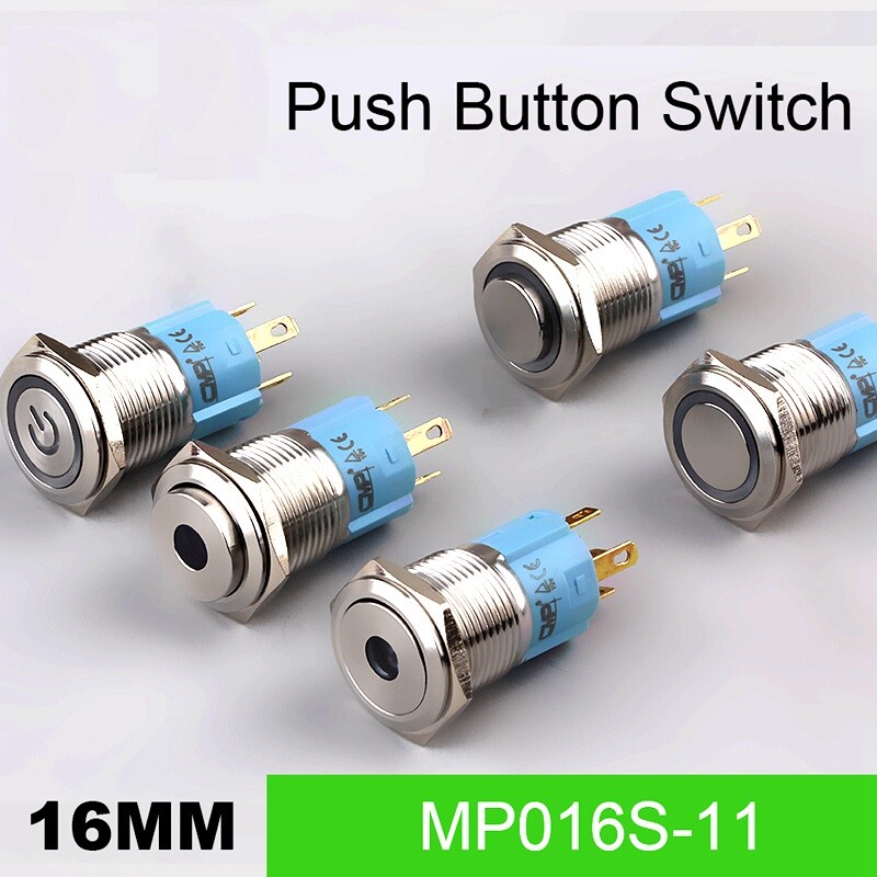 16mm Metal Push Button Switch Flat head Ring LED IP67Maintained with LED lamp 3A