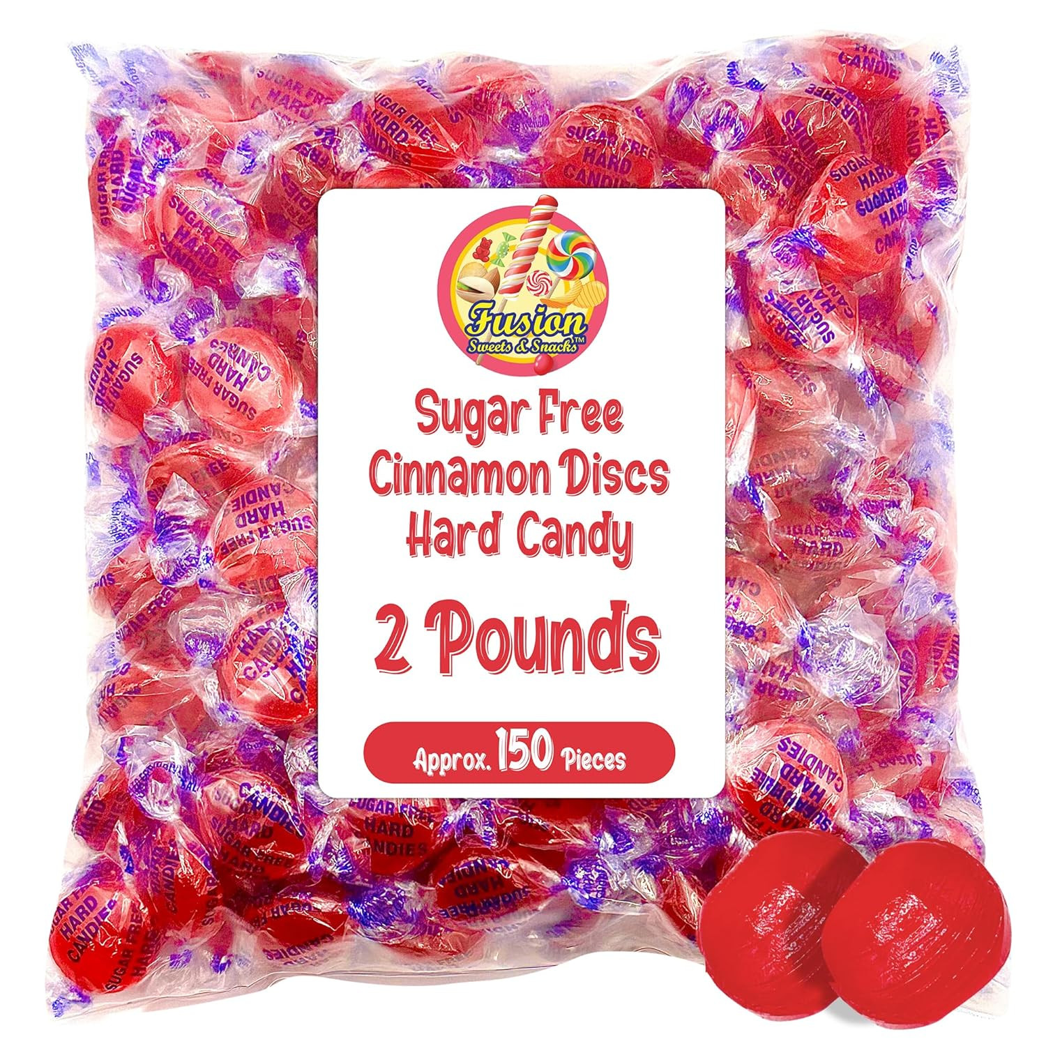 Sugar Free Cinnamon Hard Candy Arcor - 2Lb Bulk Bag (Approx. 150 Pieces), Indivi