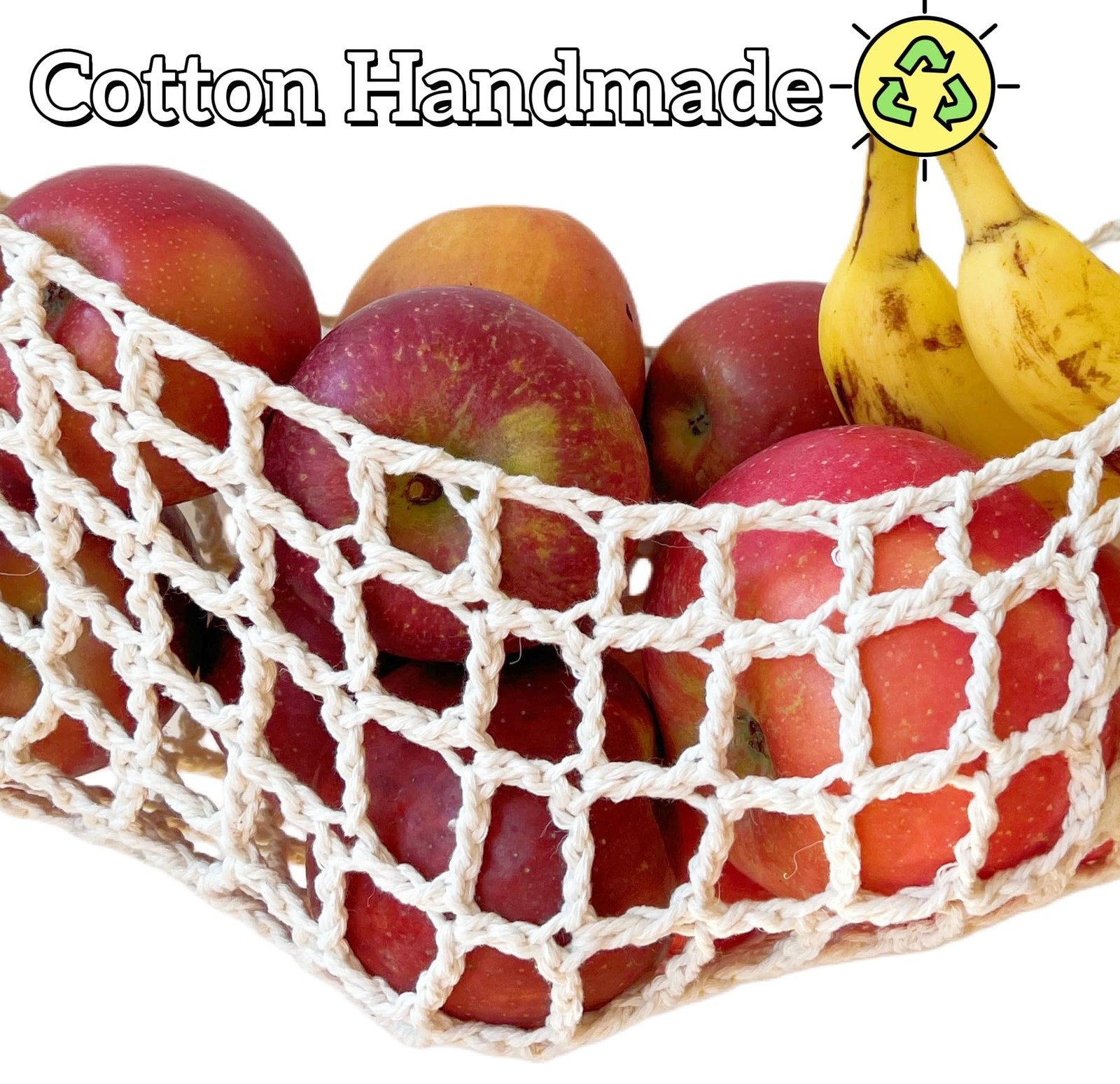 Tullace 2-Pack Hanging Fruit Hammock with Hooks - Macrame Under Cabinet Ivory
