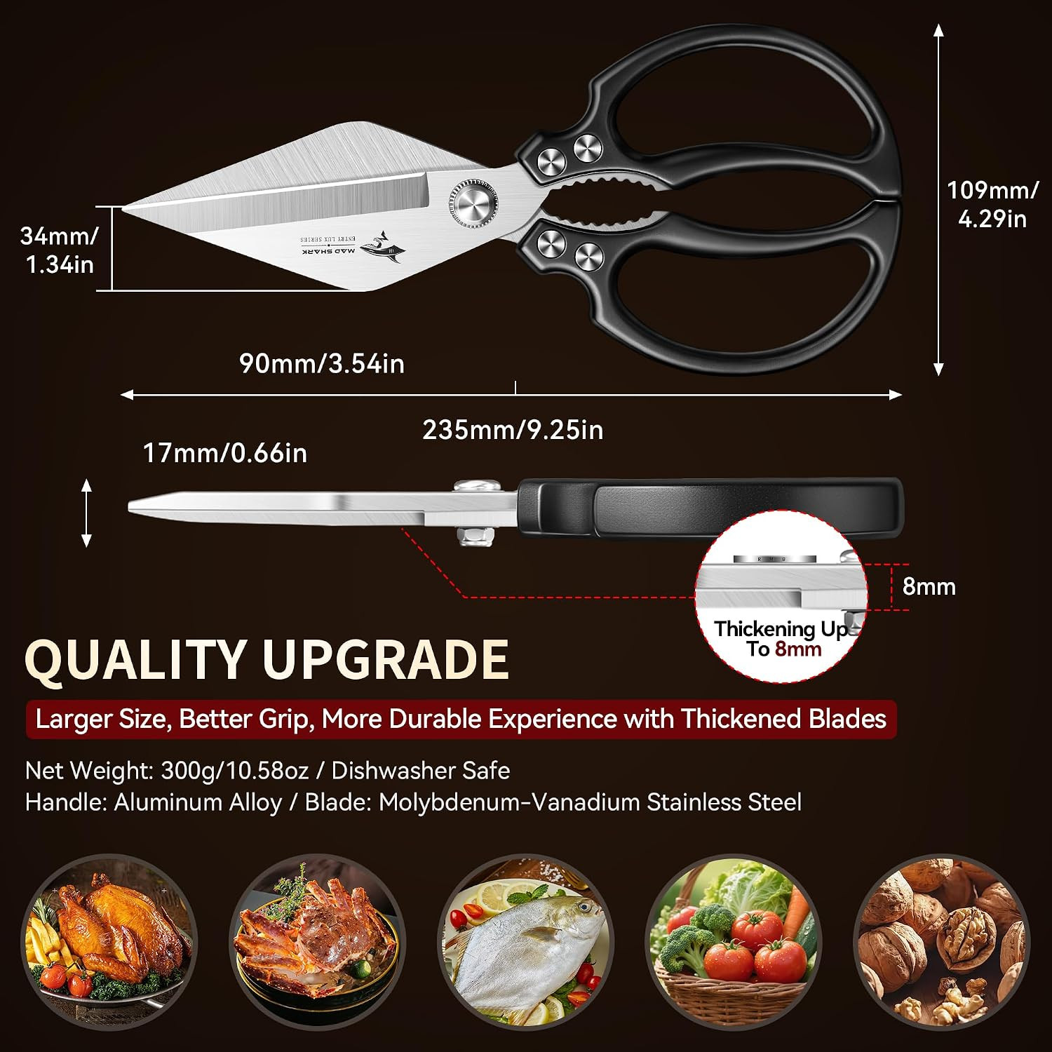 Heavy Duty Kitchen Shears, Sharp All Purpose Kitchen Scissors | Dishwasher Safe