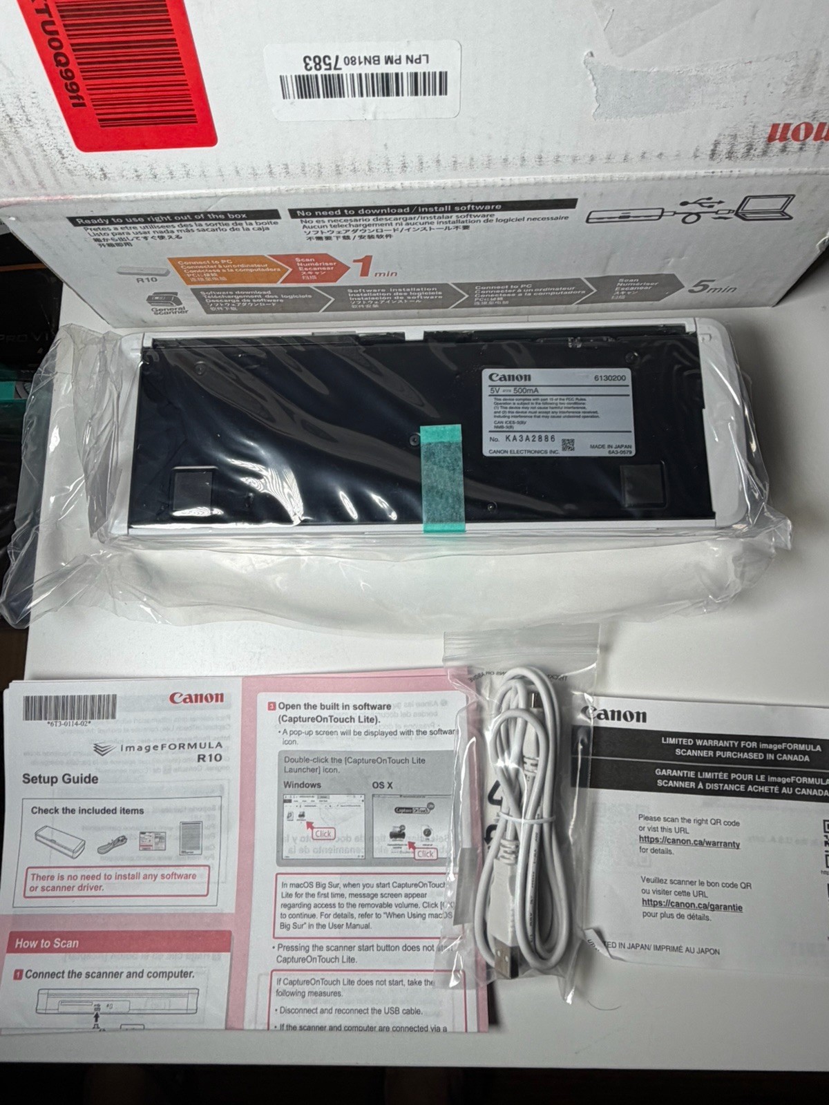 Canon imageFORMULA R10 Portable Duplex Document Scanner