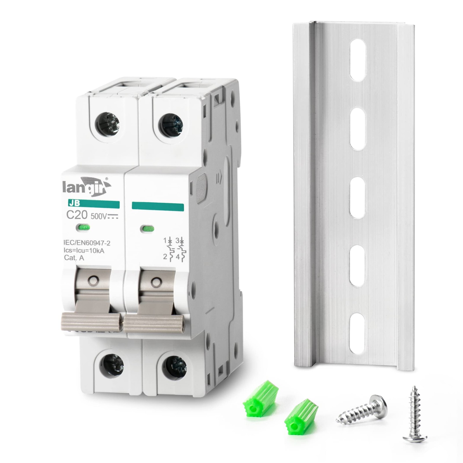 LANGIR 2P DC Circuit Breaker 20A 500V, DIN Rail Mount Solar Disconnect Switch...