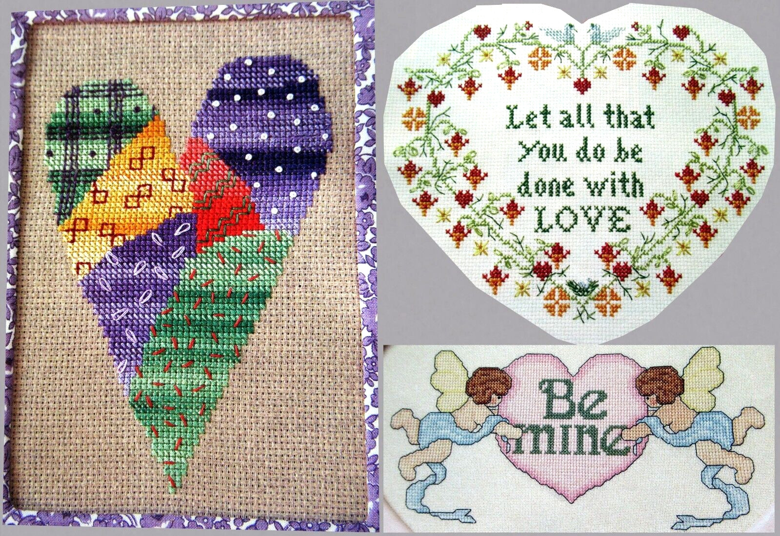 Let All Be Done With Love Be Mine Cherubs Calico Heart CROSS STITCH PATTERNS