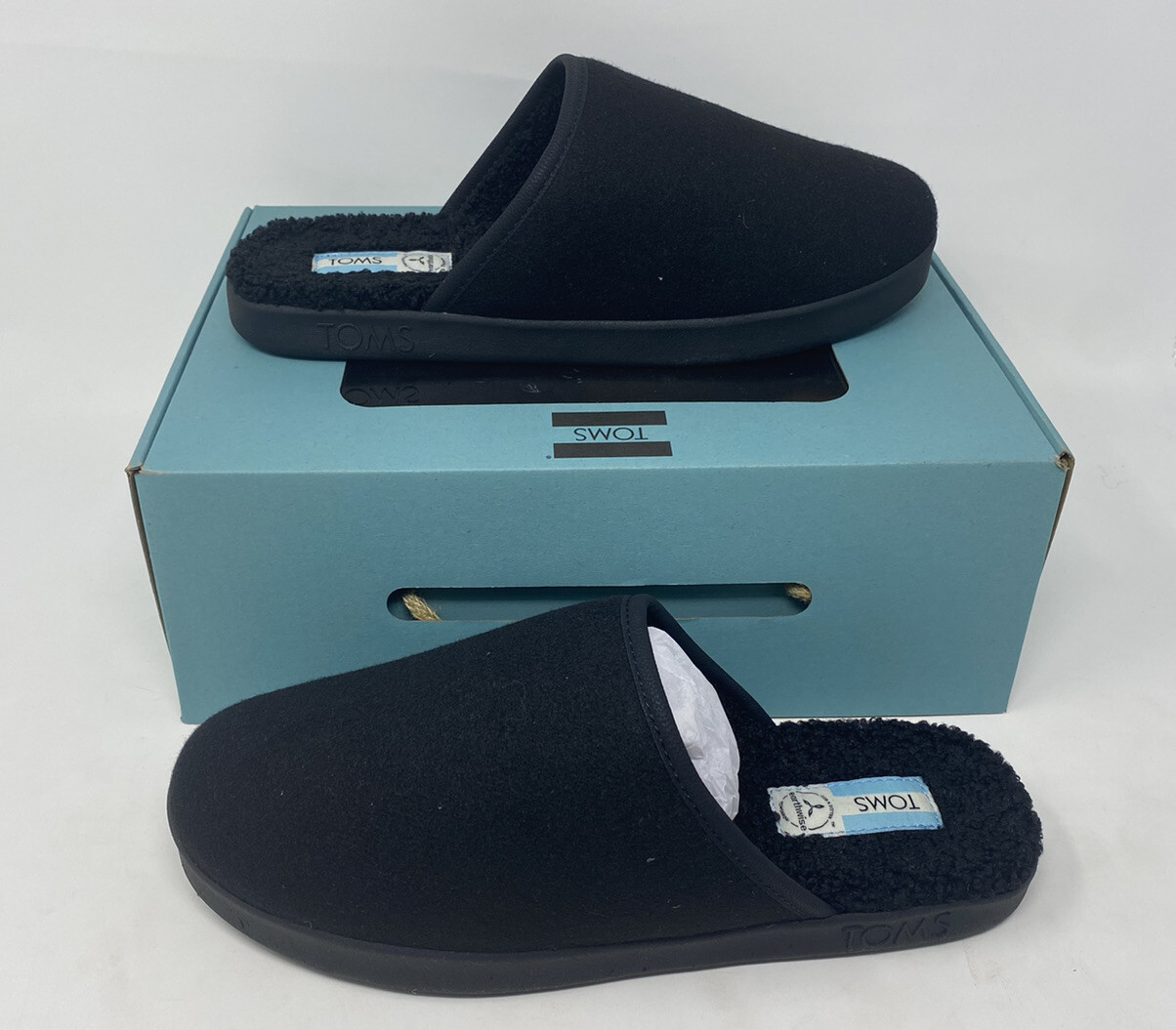 TOMS Harbor Slipper, Black Reprieve Two Tone Felt, Men's 9, Free Shipping!