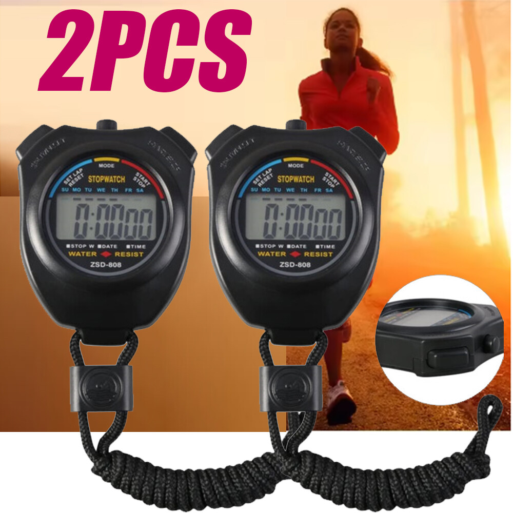 2PCS  Waterproof Chronometer Handheld Pocket Stopwatch Digital Sports Counter US