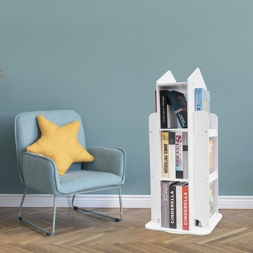 3-Tier Rotating Bookshelf, Kid Spinning Bookshelf, 360° Display Storage Bookcase