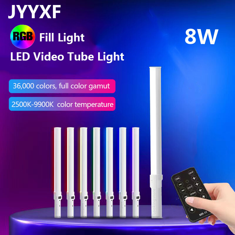 JYYXF 8W RGB LED Video Fill Light Full Color 2500K-9900K Photography Lighting