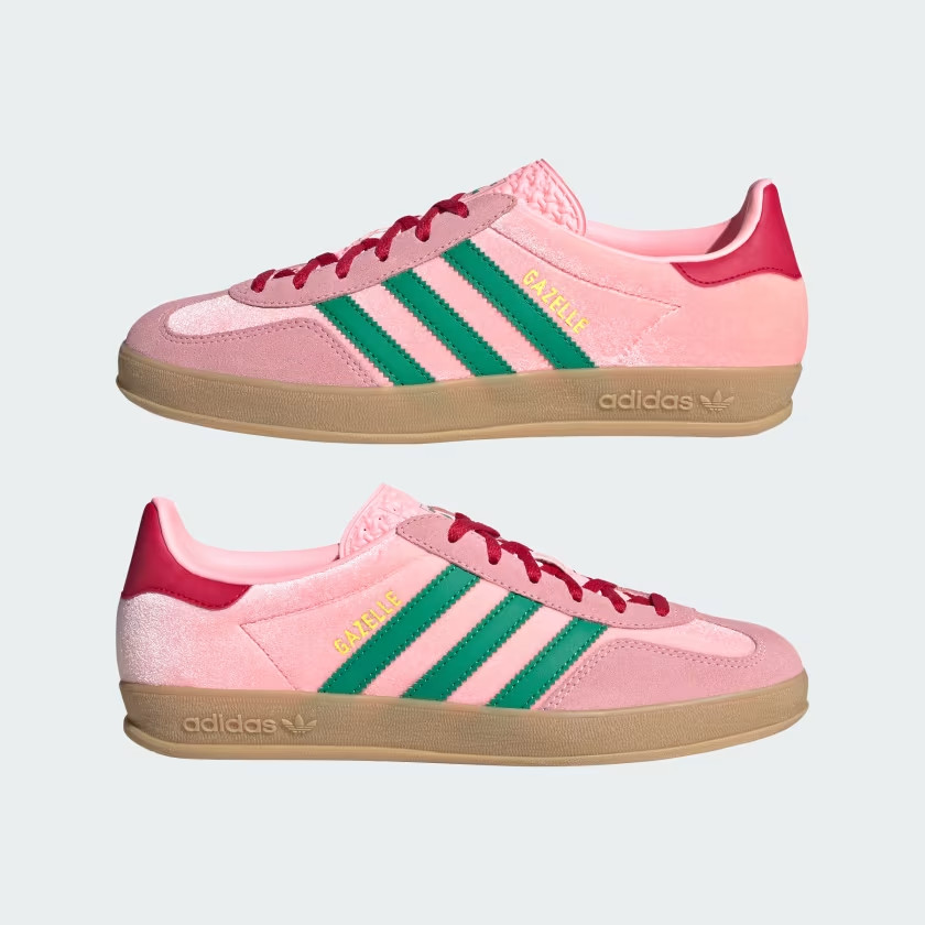 Adidas Gazelle JI2713 Pink Velvet Court Green Glow Pink Gum Women's Size