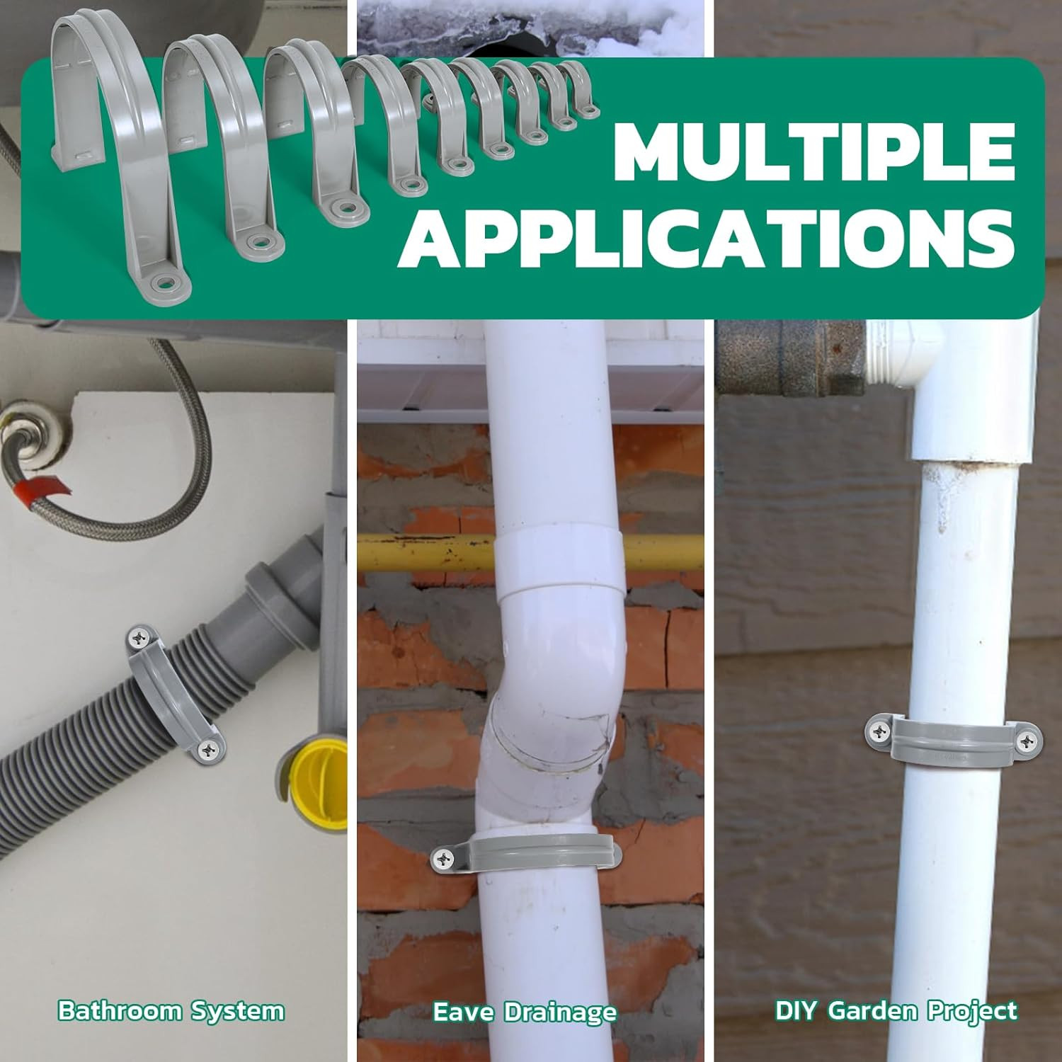 4pcs 3 Inch PVC Pipe Straps, 2-Hole Plastic Pipe Clamp, Conduit Clamp for Rei...
