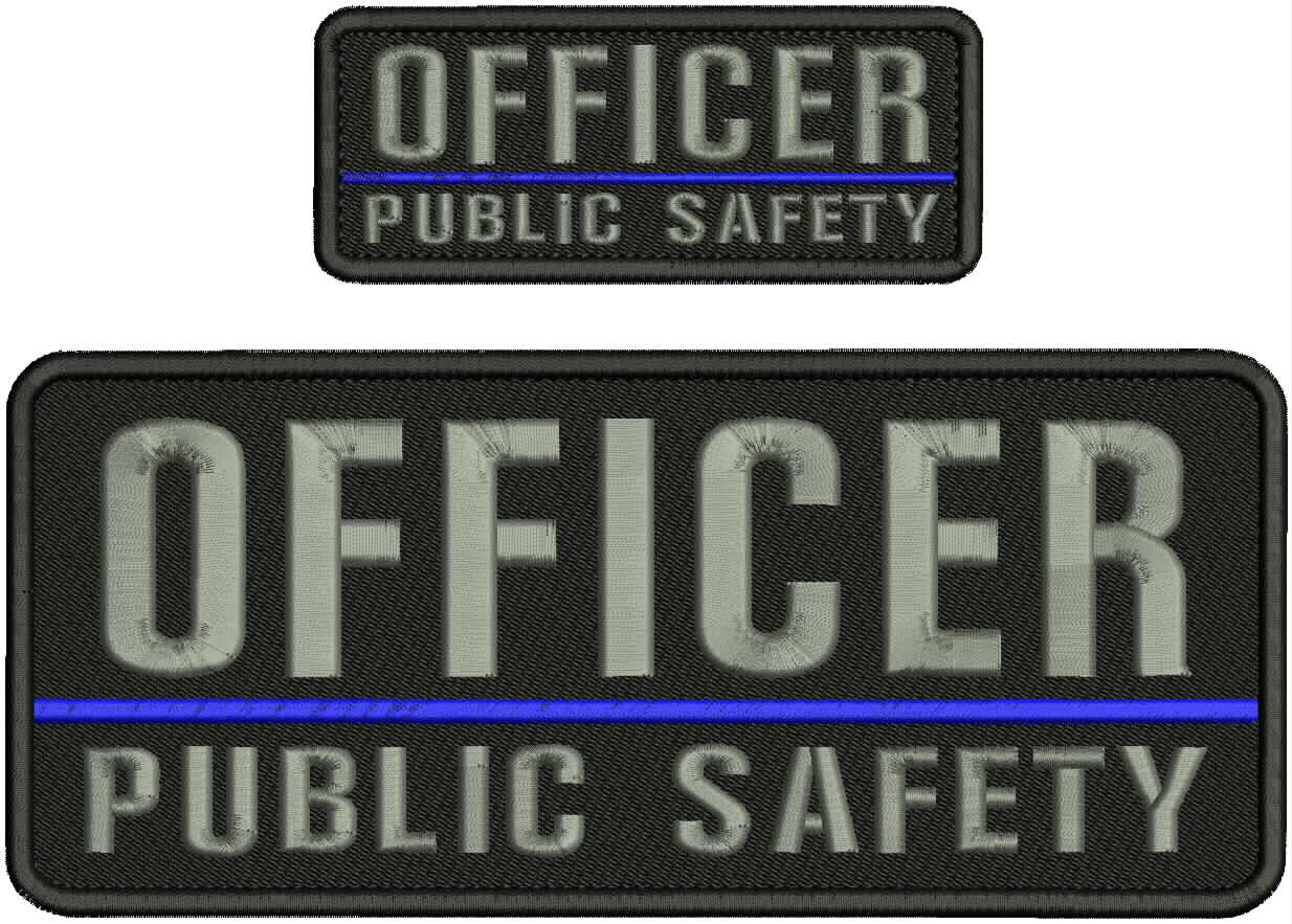 OFFICER PUBLIC SAFETY  EMBROIDERY PATCH 10x4 &  5X2 HOOK ON BACK BLK/GRAY