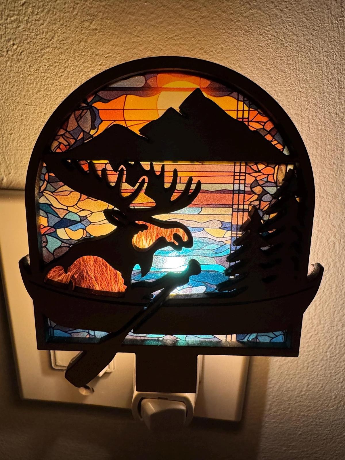 Wood Moose in a Canoe Nightlight, Moose nightlight, laser cut