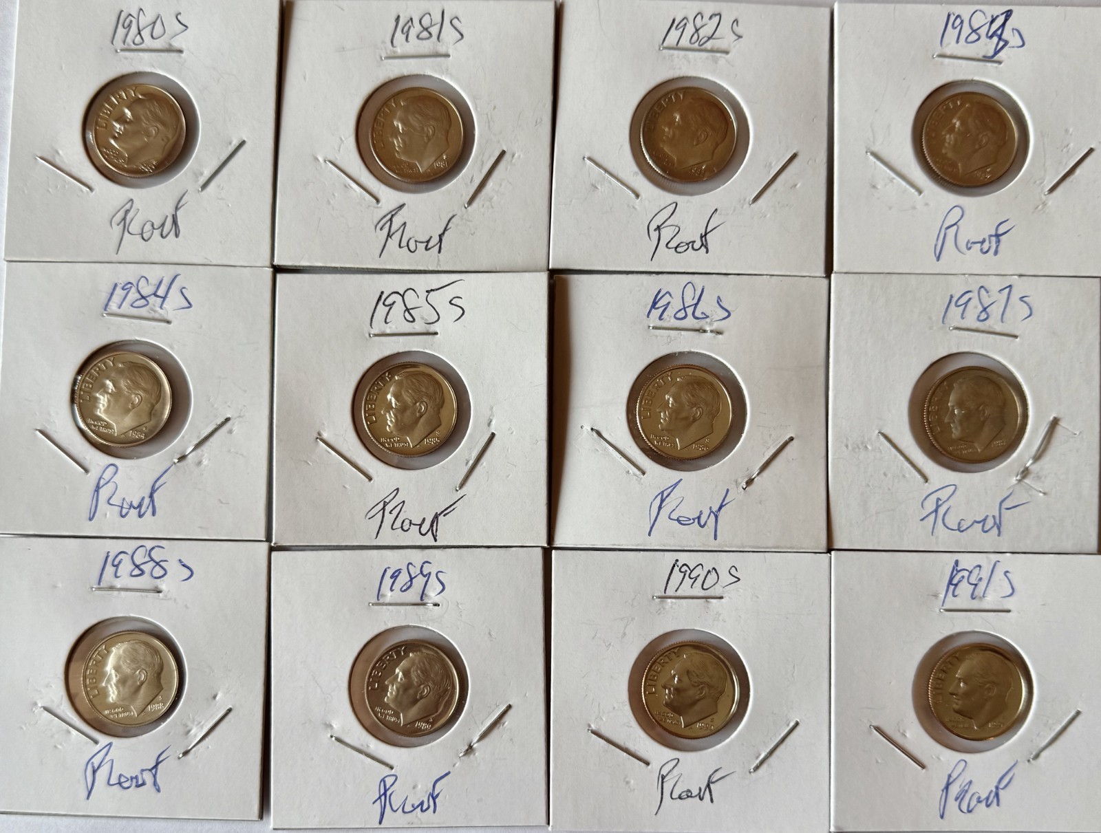 12 DIME PROOF Coins 1980-1991 Roosevelt Dimes Deep Cameos Uncirculated CLAD