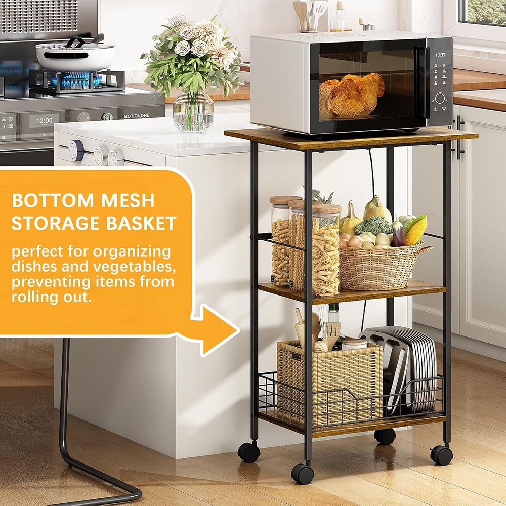 New Storage Shelf Kitchen Rolling Cart W/ Wheels & Baskets Mobile Rack US