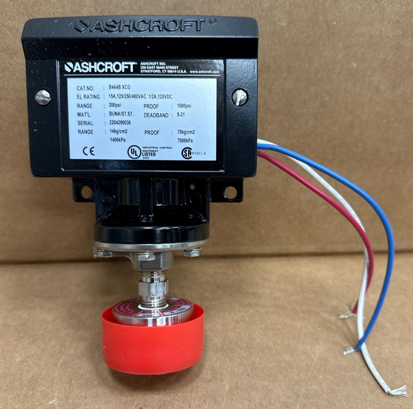 NEW Ashcroft B464B-XCG Pressure Switch 15A 125/250/480VAC, 125VDC 200 PSI