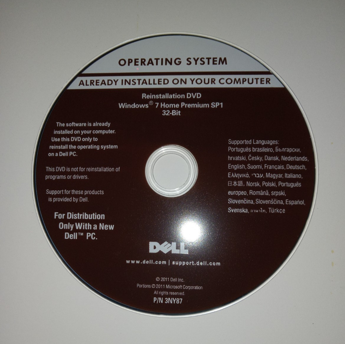 Dell Windows 7  Home Premium SP1 32-Bit Reinstallation DVD