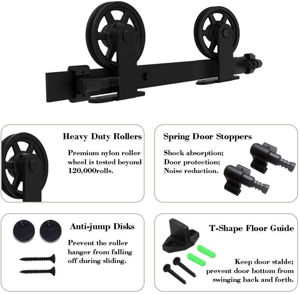 CCJH 4FT-20FT Medium Wheel Roller Sliding Barn Door Hardware Kit for 1/2 Door