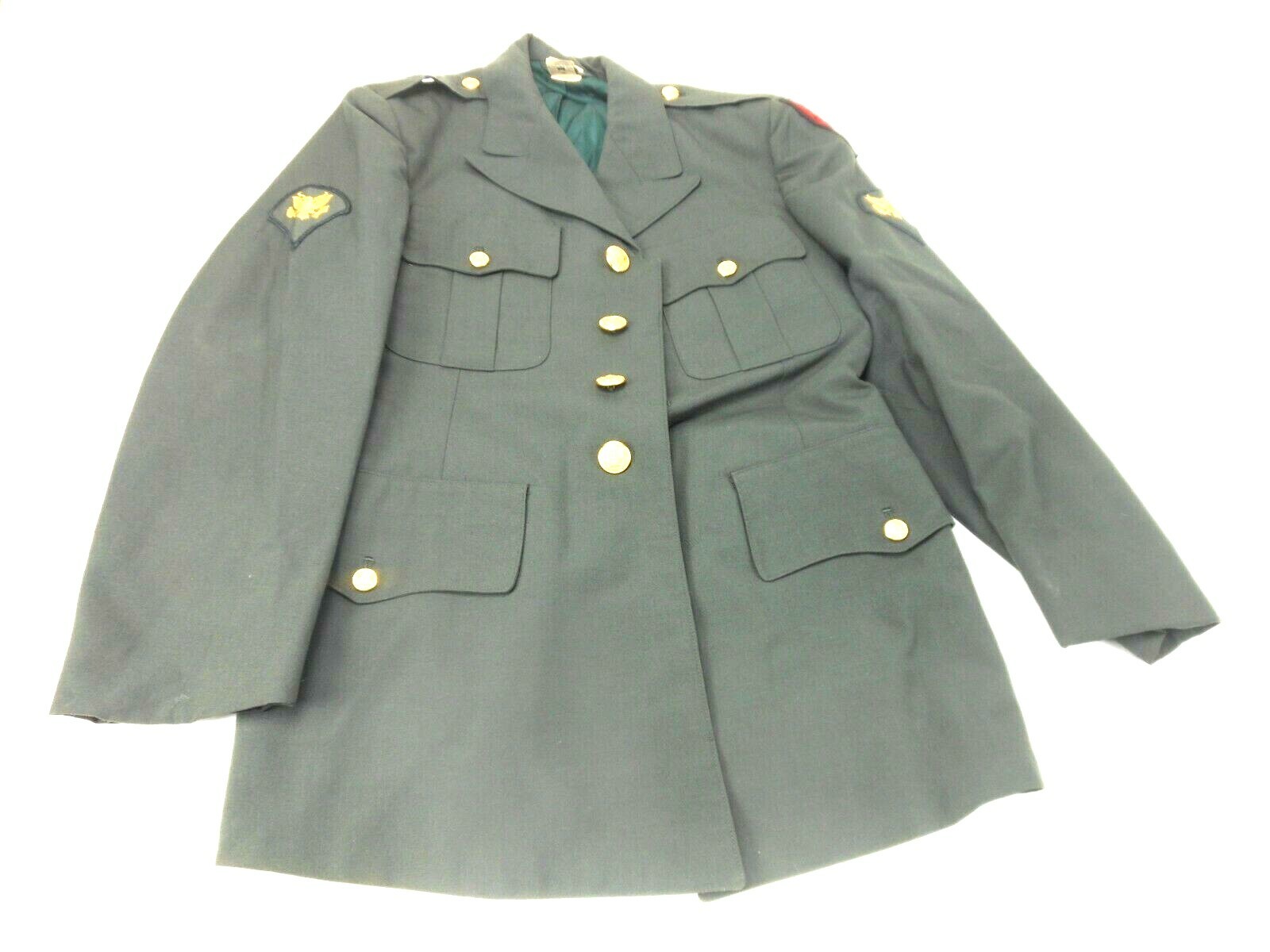 Mans Army Coat w Patches Dress Jacket Green Rearing Horse Size 36 S