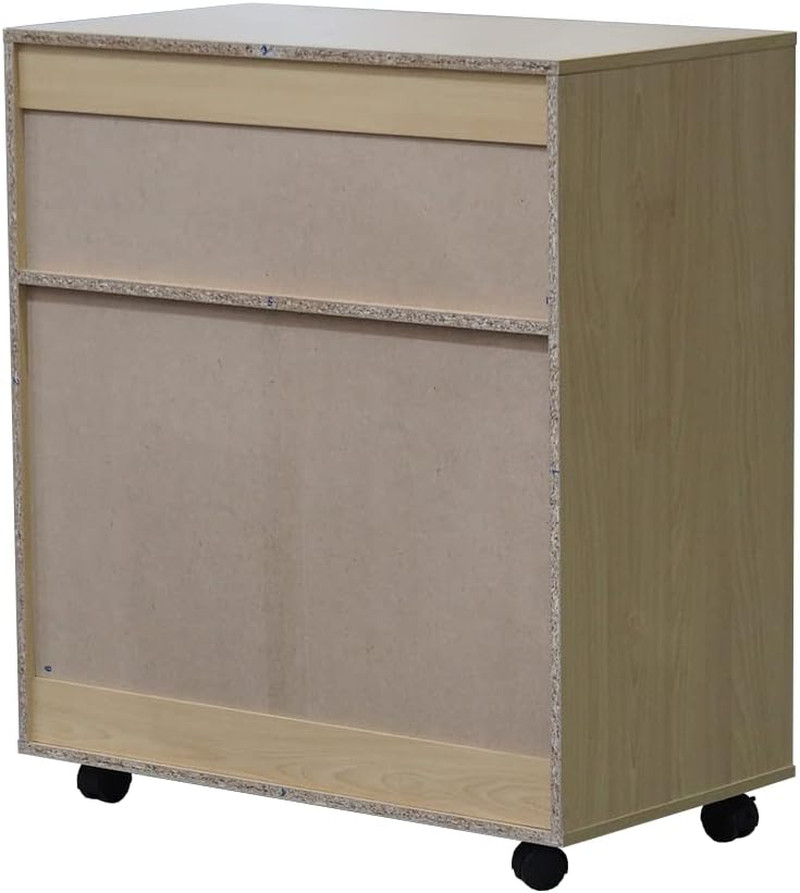 Beech Microwave Kitchen Cart with 2-Door Cabinet & Storage Shelf