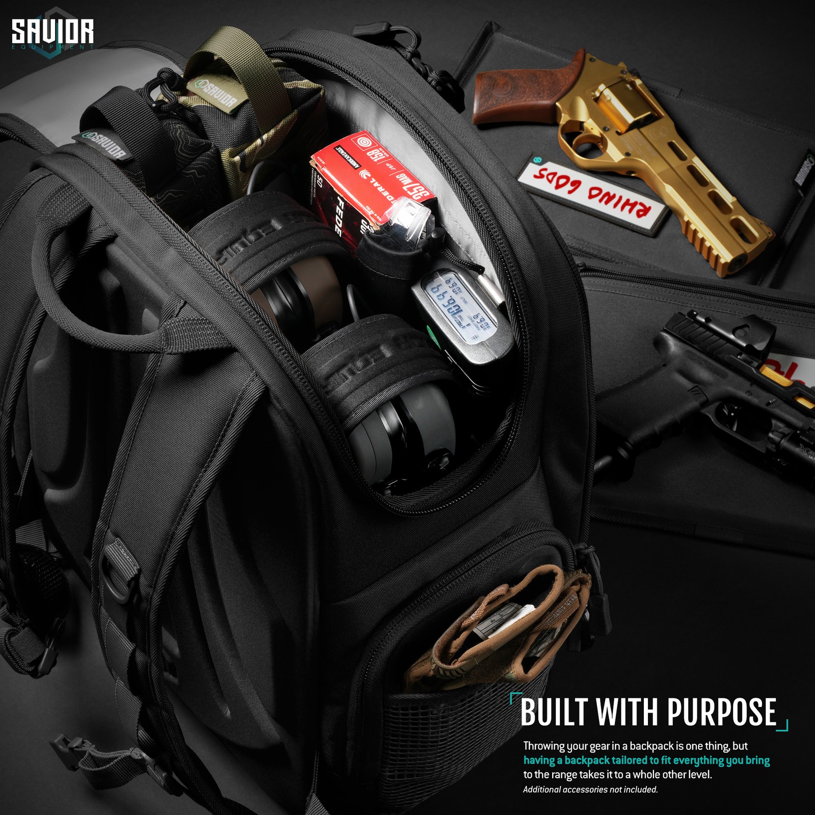 Savior SEMA Compact Pistol Range Backpack w/ 3 Handgun Sleeve Bag Gear Organizer