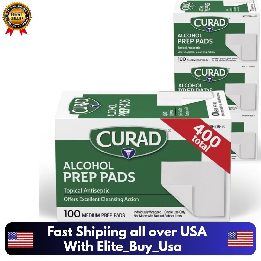 CURAD Alcohol Prep Pads (Pack of 4 Boxes) | 400 Pieces Medium Isopropyl..