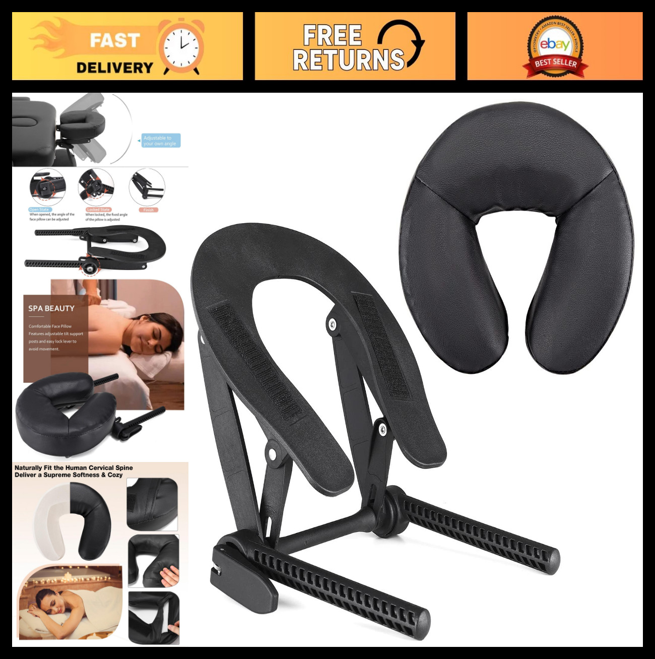 Adjustable Massage Table Face Cradle & Cushion, Spa Bed Headrest Pillow Support,