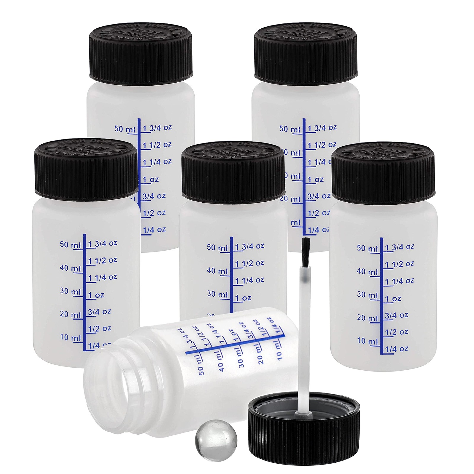 6 Pack 2 Ounce 60ml Empty Paint Touch Up Bottles with Brush Applicator and Mi...