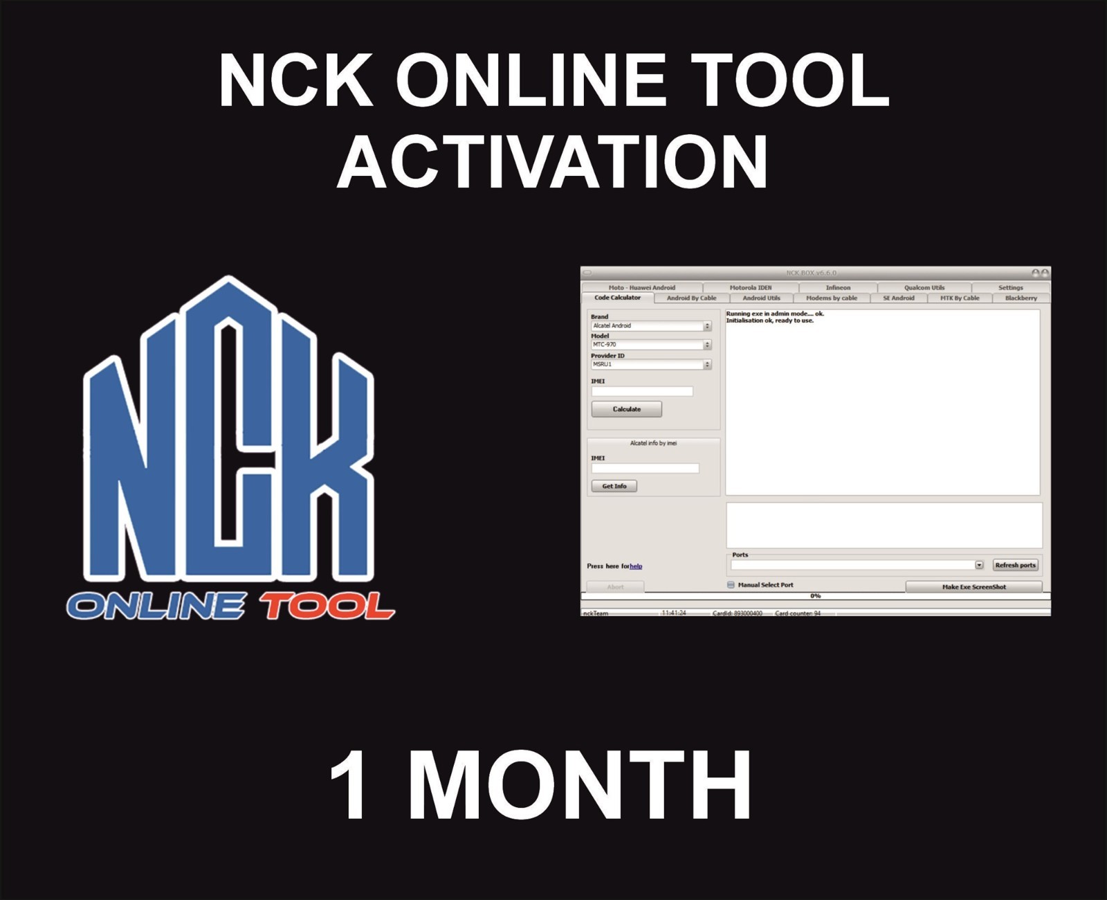 Nck Online Tool Activation Pack, 1 Month Package