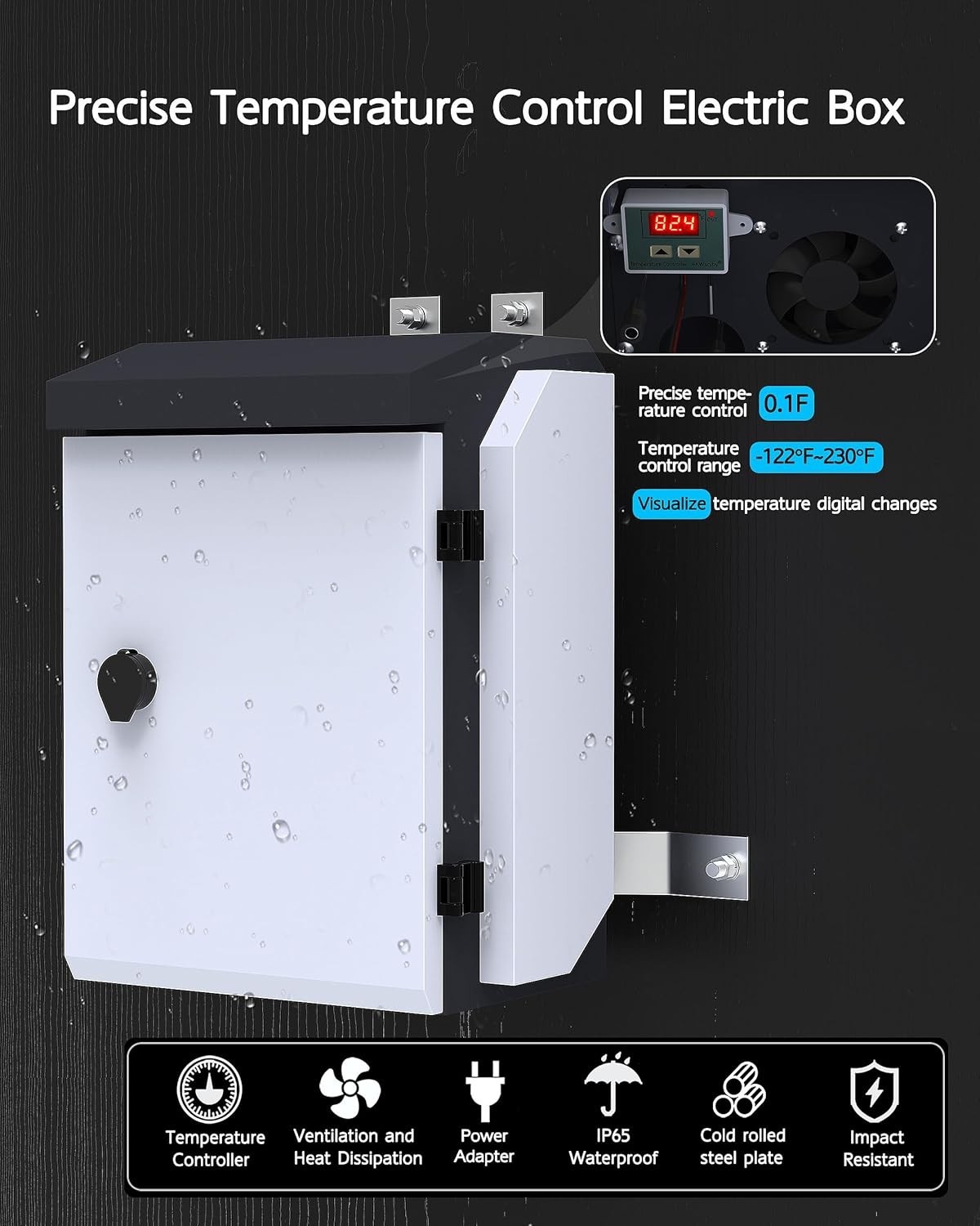 Akwscyby Outdoor Elec Box Encl with Thermostat & Fan IP65 Waterproof 17.7"x13.4