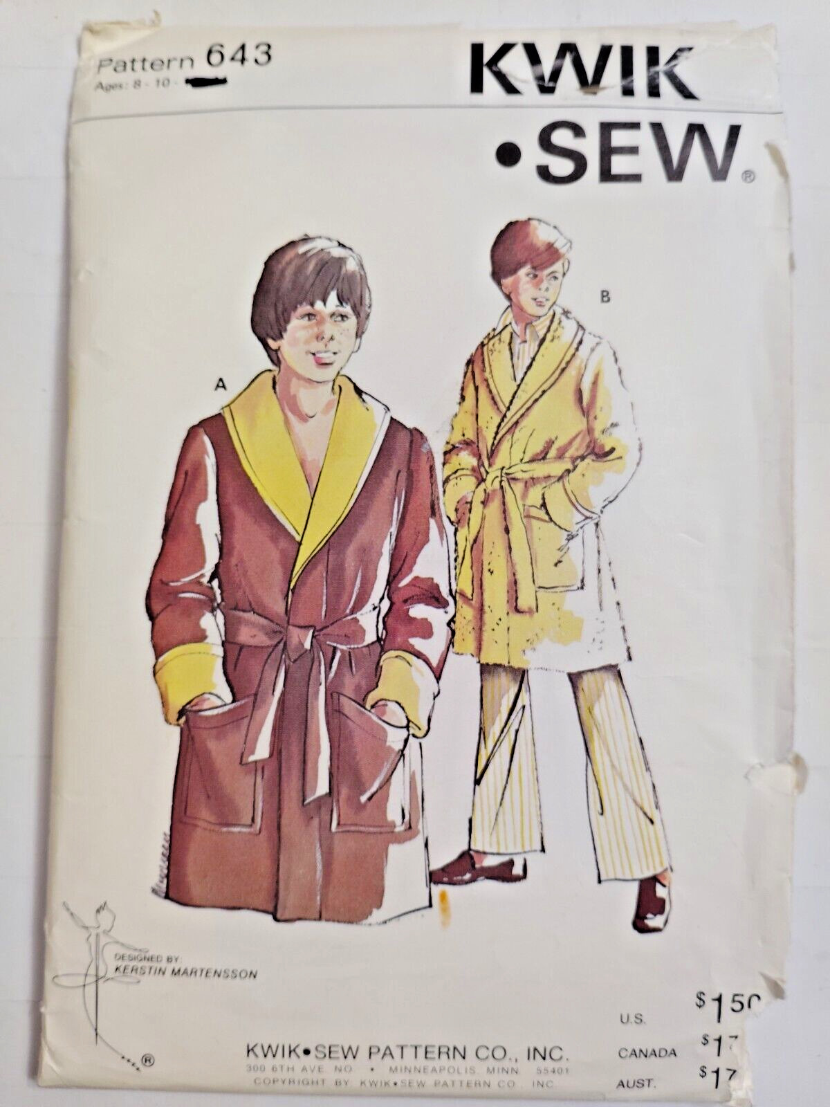 Robe Bath Tie Boys 8 10 Kwik Sew 643 Sewing Pattern VTG Cut Belted Lounge Easy