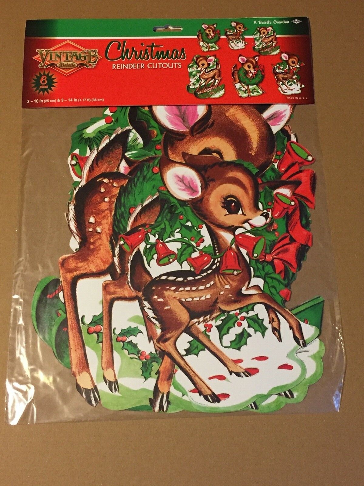 CHRISTMAS BEISTLE RETRO 6 CT REINDEER CUTOUTS 3" - 10" &  3"-14" 1960, 2018