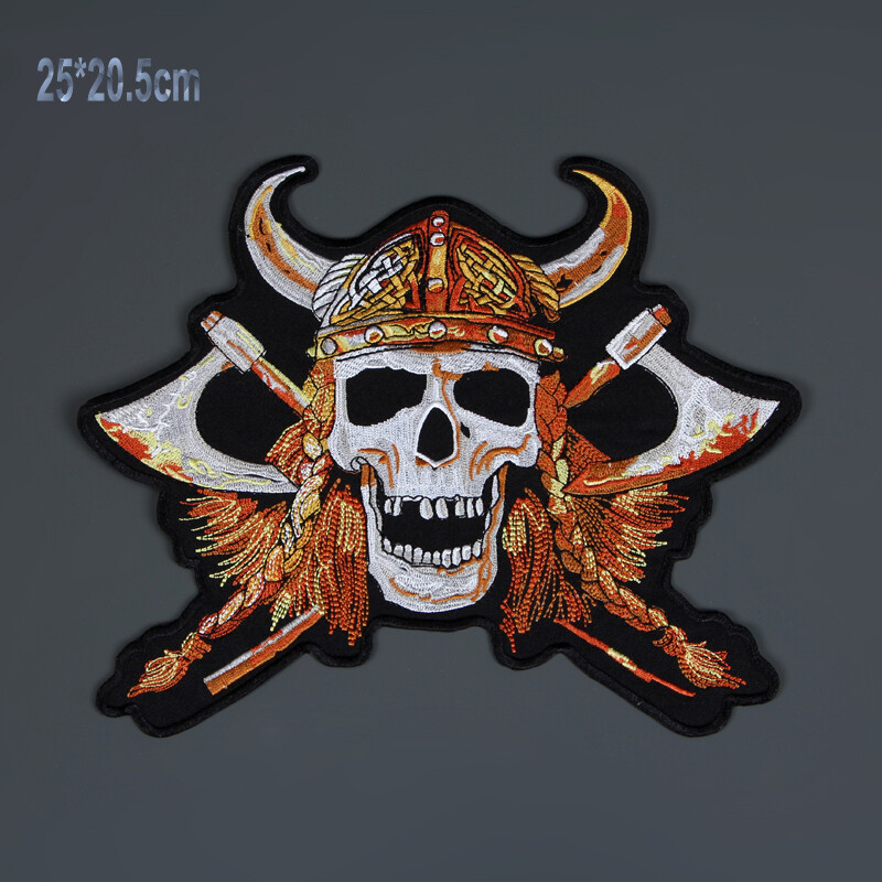 9.6'' Inches Large Embroidery Patches Viking Skull Horns Axes For Jacket Back