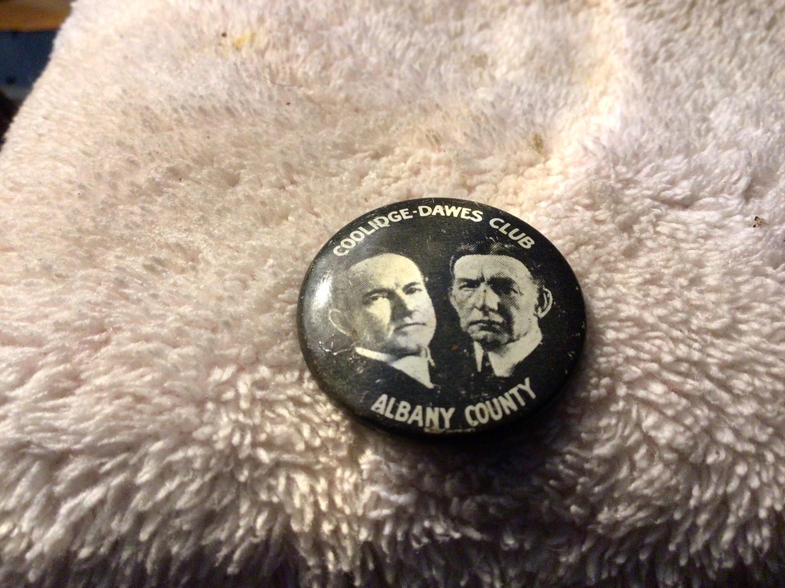 Vtg Blk/White Coolidge-Dawes Albany Club Campaign/Political Pin/Button 1" Rnd