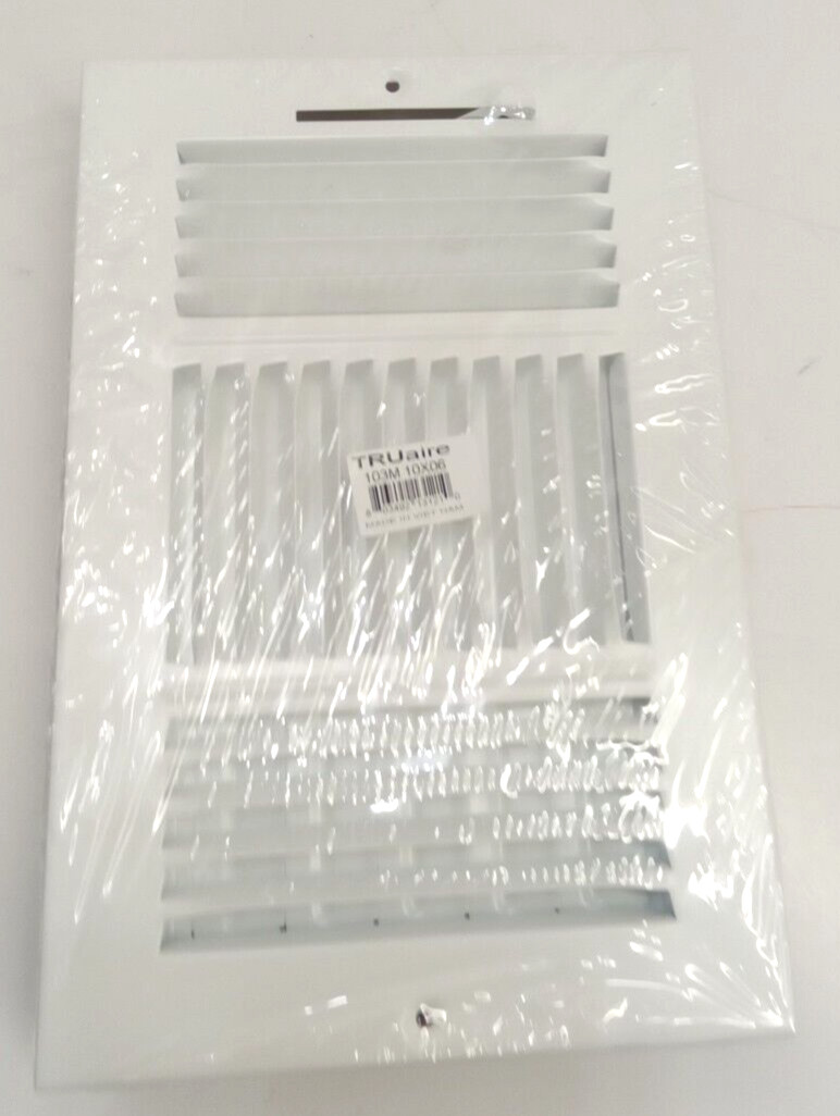 TRUaire 103M 10" x 6" 3-Way Stamp Supply White Steel Wall/Ceiling Register Qty 1
