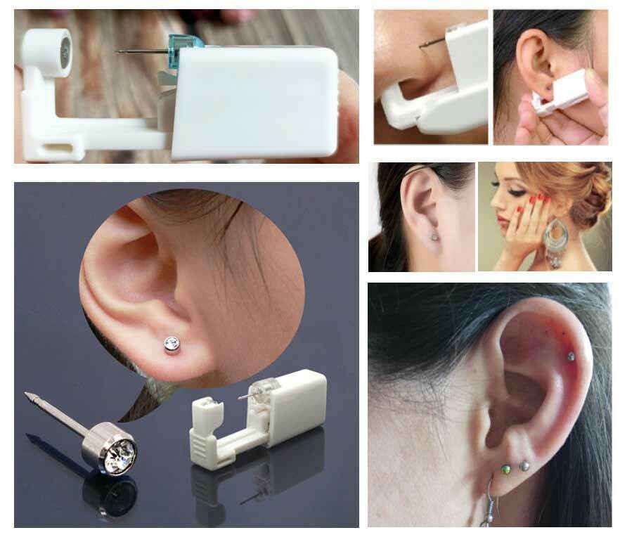 6Pcs Ear Piercing Disposable Kit Silver Stud Earring Gun DIY Home Self Ear Sets