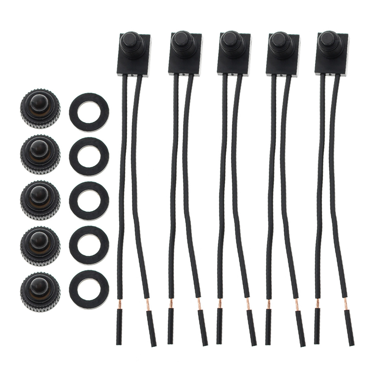 5pcs 4" Wire Leads Waterproof On-Off Push-Button Switch for Motorcycle Car 12V