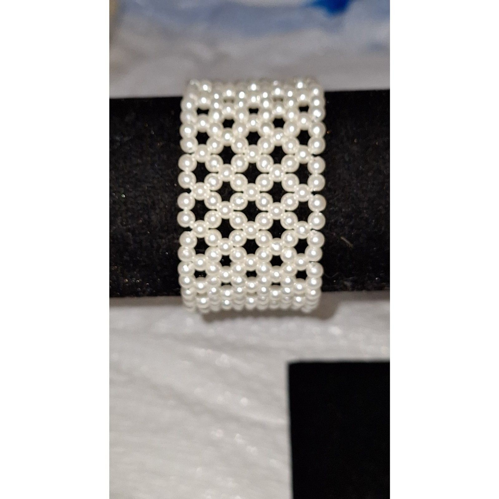 A Vintage Handmade Crocheted Faux Pearl Stretchy Bracelet Coquette Charming