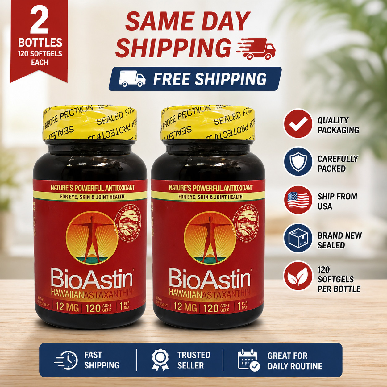 Pack Of 2 BioAstin Hawaiian Astaxanthin 12mg 240 Softgels Dietary Supplement