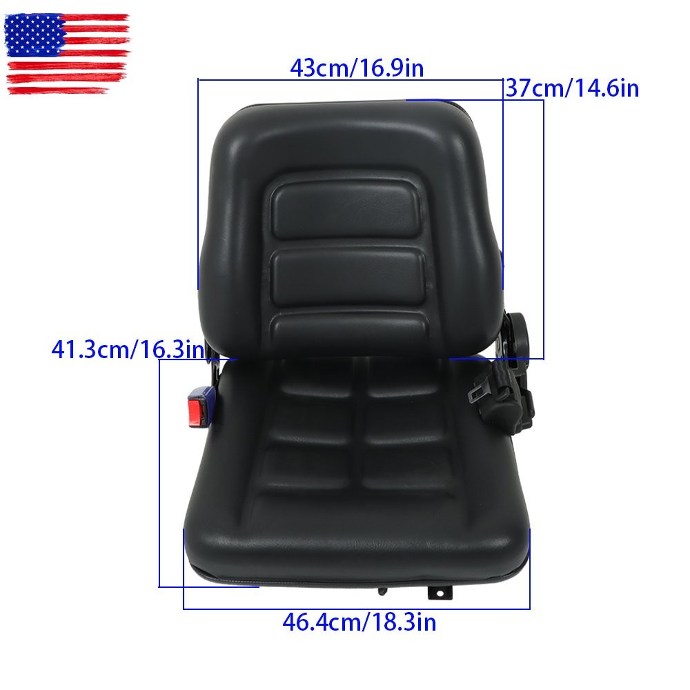 Forklift Seat Fold Down Tractor Seat W/ Adjustable Back & Seatbelt Switch