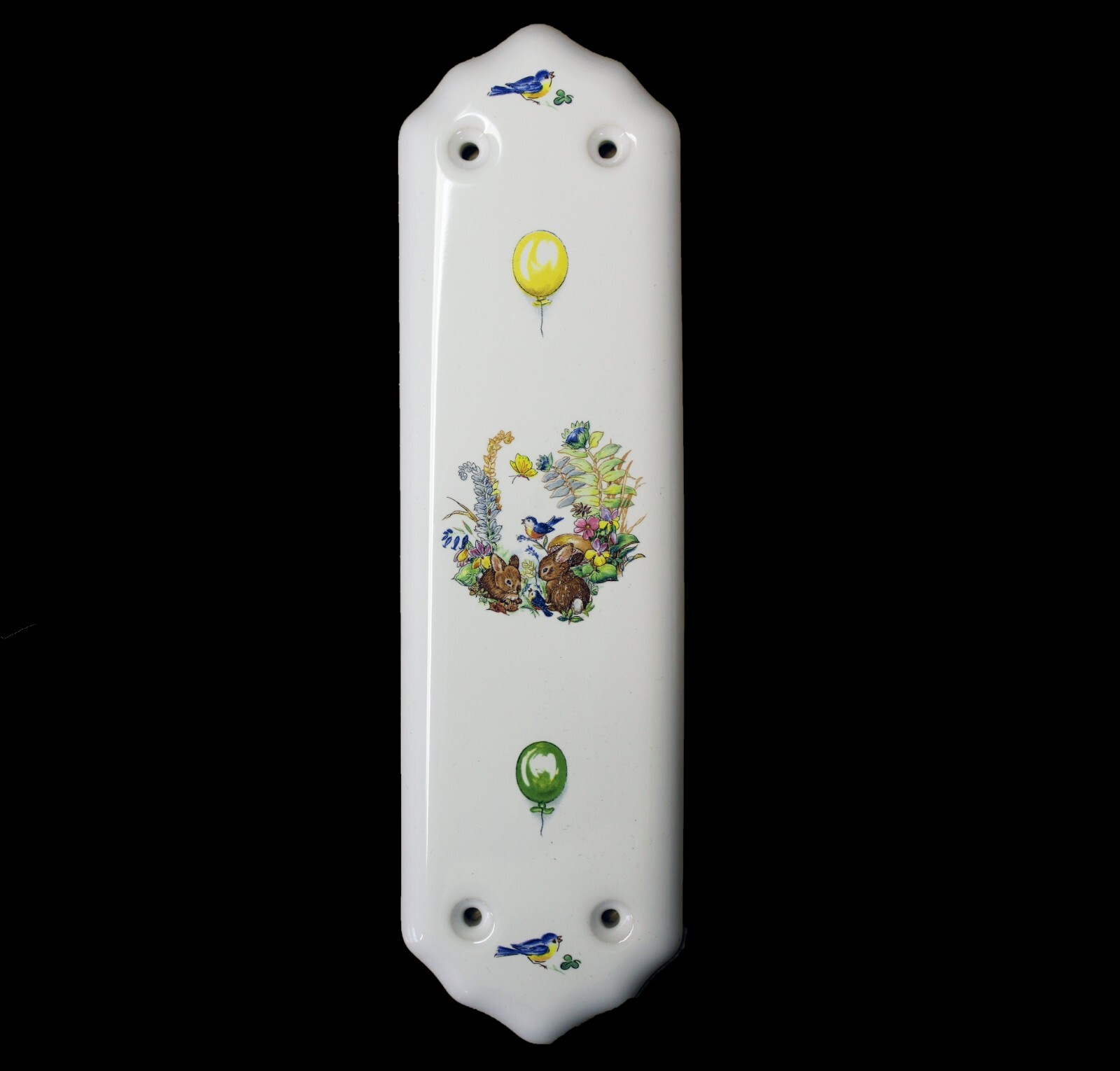 White Porcelain Fingerplate Bunny Design Door Push Plate 11" x 3"